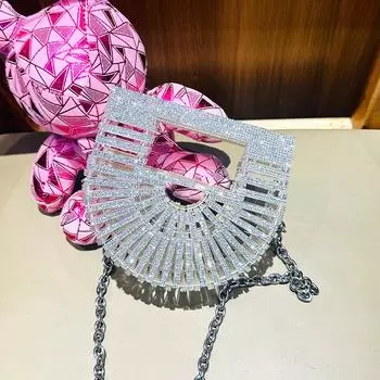 Сумка-корзина для овощей с полым дном A Diamond Super Flash Summer Acrylic Mini Handbag Fashion Celebrity Dinner Bag I серебряный