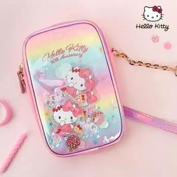 Сумка-кошелек Hello Kitty 50TH, сумка для аксессуаров для девочек, сумка для походных принадлежностей, сумка для мобильного телефона, детская сумка, популярный персонаж в Корее