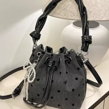 Сумка-кошелек в стиле колледжа с бабочкой, нишевая сумка-ведро высокого класса, 2024, новая универсальная сумка-мессенджер серый