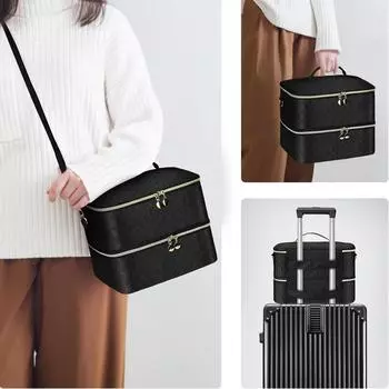 Сумка-косметичка с ремнем через плечо для хранения лака для ногтей, двухслойная дорожная сумка для хранения One Size чёрный