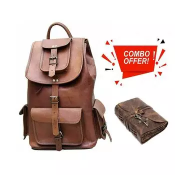 Сумка Коза Кожаный Рюкзак Рюкзак Ноутбук Подлинная Путешествия Винтаж Коричневый Мужчины. С комбинированным кожаным дневником 16 x 8 x 8 in коричневый