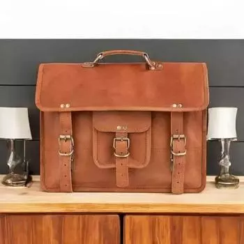 Сумка Кожа Козья Мессенджер Портфель для Ноутбука Новый Коричневый Плечевой Настоящий Мужской 18 x 14 x 6 in коричневый