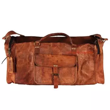 Сумка Кожаная Даффел Подлинная Путешествия Багаж на Выходные Тренажерный Зал Ночь КЛАСС Винтаж 24 x 9 x 8 in коричневый