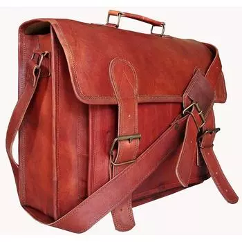 Сумка Кожаная Ретро Мужская Сумка Через Плечо Винтаж Путешествия Настоящий Портфель Для Ноутбука 12 X 16 X 5 in коричневый