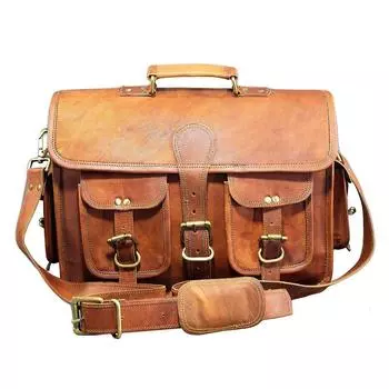 Сумка Кожаная Сумка Через Плечо Портфель Для Ноутбука Мужской Портфель Подлинная Винтаж 11 x 15 x 5 in коричневый