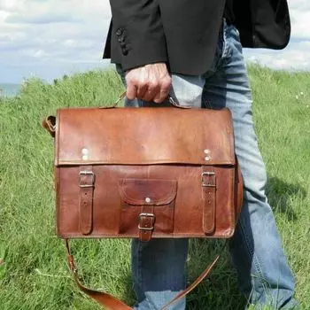 Сумка Кожаная Сумка Goat Messenger Ноутбук Мужчины Старинный Портфель Плечо Коричневый Новый Реальный 15 X 4 X 11 коричневый