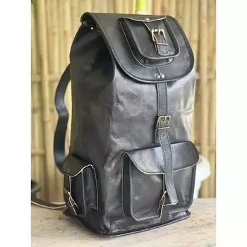 Сумка кожаный рюкзак сумка для ноутбука подлинный винтажный мужской настоящий черный рюкзак 16 x 10 x 8 in чёрный