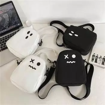 Сумка-кроссбоди Ghost Harajuku с принтом из мультфильма Ghost Canvas для школьников и студентов white-C