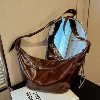 Сумка-круассан в стиле ретро, женская сумка для пельменей из высококачественной фактуры, большая вместимость, сумка через плечо в подмышечной впадине. коричневый