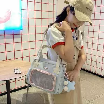 Сумка-кукла из хлопка, прозрачный карманный рюкзак, нейлоновая модная сумка на плечо, кремового цвета, Itabag для мужчин Pink-No Pendant