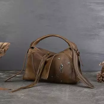 Сумка-лацкан из натуральной кожи первого слоя, винтажная, с бахромой, маленькая квадратная сумка на одно плечо, через плечо, большая вместимость, женская сумка коричневый
