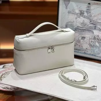 Сумка-ланч-бокс из мягкой воловьей кожи LP19 2023 года — маленькая сумка на одно плечо/через плечо 19 cm белый