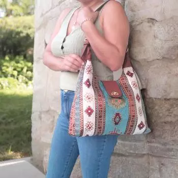 Сумка Lederax Kilim из натуральной кожи с детальной богемной отделкой и ручками для ковров LD491