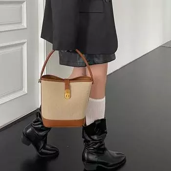 Сумка летняя женская сумка через плечо из холста большой емкости из натуральной кожи Niche высокого качества изысканная сумка-ведро чёрный