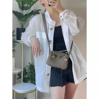 Сумка Lindi из вощеной нити с верхним слоем из воловьей кожи Togo, одно плечо, женская сумка через плечо, сумка-доктор, сумка через плечо 19-10.5-14cm box коричневый