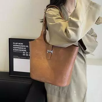 Сумка Maillard из искусственной кожи в стиле ретро, зимняя женская универсальная сумка через плечо высокого класса, простая вместительная переносная сумка-тоут чёрный