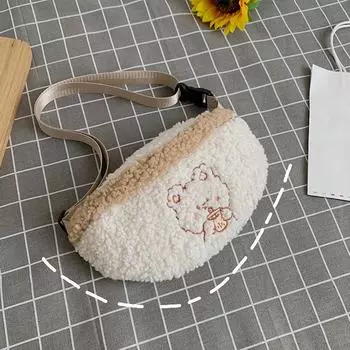 Сумка Mao Mao на осень и зиму, мультяшная овечья сумка на груди, корейская версия, симпатичная плюшевая сумка для девочек, сумка-мессенджер, маленькая сумка, поясная сумка белый