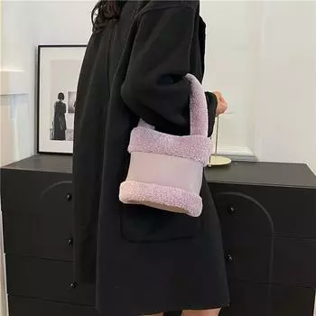 Сумка Mao Mao женская 2024 года, новая осенне-зимняя плюшевая сумка-ведро, нишевый дизайн, модная портативная милая сумочка белый