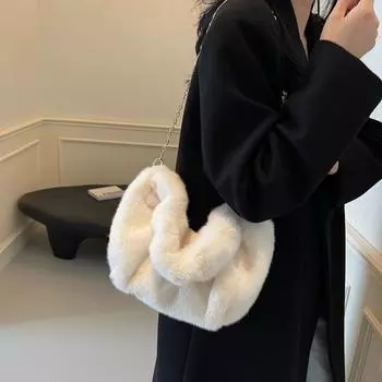 Сумка Mao Mao женская 2024 года, осень-зима, новая маленькая свежая сумка для волос, плиссированная сумка-облако, повседневная сумка-мессенджер из плюша для женщин чёрный