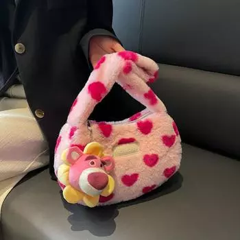 Сумка Mao Mao, женские новые зимние модели, симпатичная сумка через плечо с изображением медведя, женская сумка через подмышку с плюшевой подкладкой