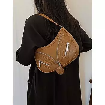 Сумка-мешок Design Sense High Street с застежкой-молнией под мышкой, модная кожаная сумка через плечо, женская новая сумка для отдыха в стиле ретро (20cm<Max Length<30cm)