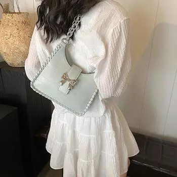 Сумка-мешок Feel Bow женская 2024 новая сумка-мессенджер с цепочкой, нишевый дизайн, сумка через плечо подмышкой чёрный