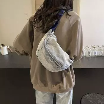 Сумка-мешок из денима, женская, большая вместимость, сумка на плечо, поясная сумка синий