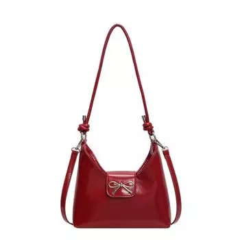 Сумка-мешок из искусственной кожи с бантом подмышкой, однотонная, Y2K, сумка через плечо, модная сумка-мешок с бантом подмышкой, женская чёрный