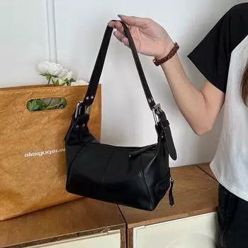 Сумка-мешок из натуральной кожи на молнии с одним плечом для девочек, в стиле ретро, европейская и американская, 2025 года, новая сумка 21x10x13cm белый