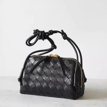 Сумка-мешок из овчины ручной работы, модная кожаная маленькая квадратная сумка на одно плечо, женская сумка через плечо, сумка-облако 18.5x11.5x8.5cm чёрный