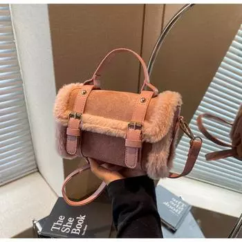 Сумка-мешок из плюша, женская, осенне-зимняя, универсальная, 2024, новая модная сумка через плечо на одно плечо, популярная в этом году сумка из плюша чёрный