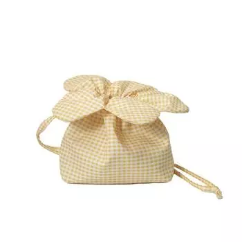 Сумка-мешок на шнурке в клетку в корейском стиле, с принтом, на плечо, литературная, маленькая, кроссбоди, для покупок жёлтый