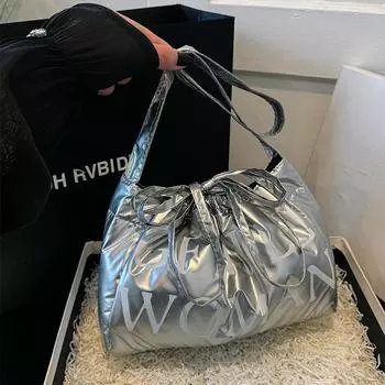 Сумка-мешок Niche Design с принтом в виде пельменей, на одно плечо, с завязками, через подмышку, женская сумка-ведро