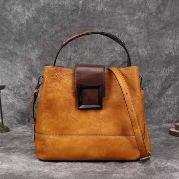 Сумка-мешок Ретро Сумочка из натуральной кожи Однотонные сумки ручной работы из воловьей кожи на плечо и через плечо зелёный