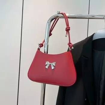 Сумка-мешок с бантом для подмышек, женская, простой дизайн, универсальная, для поездок на работу, портативная, косая, с провисанием красный