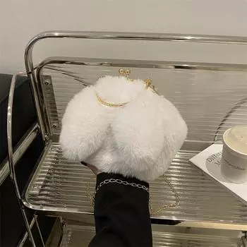 Сумка-мешок с плюшевым кроликом для женщин, симпатичная ручная сумка с косым хватом, осенне-зимняя сумка с застежкой-молнией для ушей белый