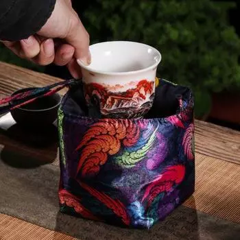 Сумка-мешок с вышитым облаком и цветком, холщовая, для хранения чайного сервиза, сумка для хранения чайного сервиза B