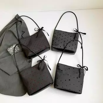 Сумка-мешок в стиле ретро из холста в горошек для женщин, большая вместимость, повседневная сумка на одно плечо