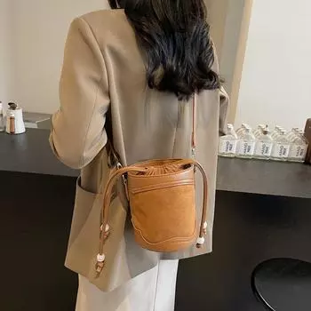 Сумка-мешок женская модная сумка-ведро в иностранном стиле High-End Sense контрастного цвета сумка-мессенджер через плечо коричневый