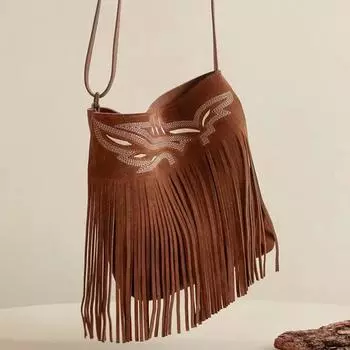 Сумка-мессенджер Bohemian Tassel Bag Western Denim Xinjiang Travel Bag Cool Tassel Bag темно-коричневого