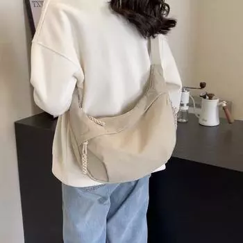 Сумка-мессенджер большой емкости, однотонная женская сумка на плечо, студенческая сумка для клецок бежевый