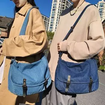 Сумка-мессенджер большой вместимости, женская однотонная джинсовая сумка через плечо, модная и крутая мужская и женская сумка на одно плечо, сумка-мессенджер