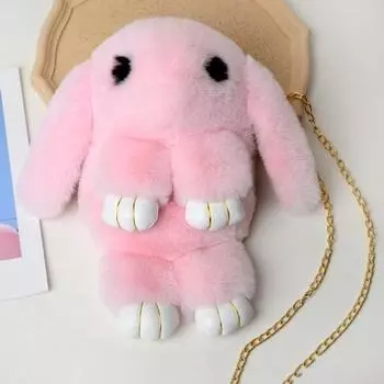 Сумка-мессенджер Cartoon Bunny Shapr Furry Fluffy Soft Touch Plush Chain Shoulder темно-серого