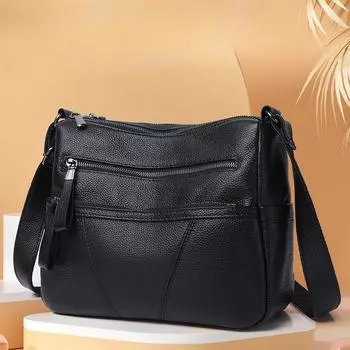 Сумка-мессенджер через плечо с несколькими карманами и узором «Литчи» для людей среднего и пожилого возраста из мягкой кожи королевский синий