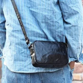 Сумка-мессенджер Crossbody, мужская сумка через плечо из коровьей кожи, мужской рюкзак из натуральной кожи, винтажная сумка через плечо для мужчин чёрный