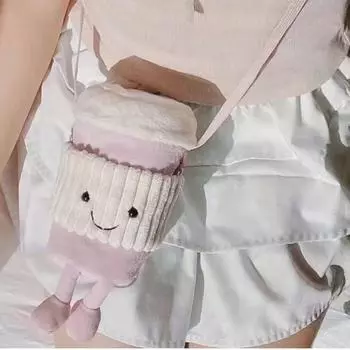 Сумка-мессенджер для кофе и молока, женская плюшевая сумка, набор с игрушечной чашкой One Size