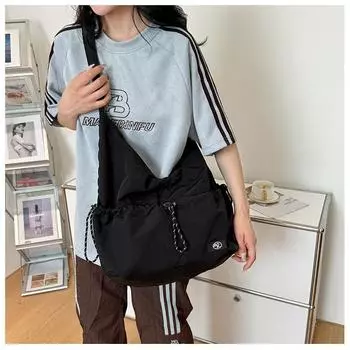 Сумка-мессенджер для мужчин и женщин, повседневная спортивная сумка, сумка через плечо на шнурке чёрный