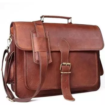 Сумка-мессенджер для ноутбука из натуральной коричневой кожи для мужчин и женщин 16 x 12 x 5 in коричневый