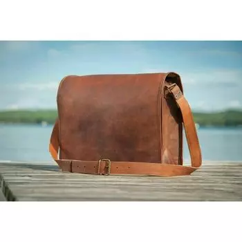 Сумка-мессенджер для ноутбука, настоящая сумка-портфель, модная, кожаная, винтажная 13 x 10 x 4 in