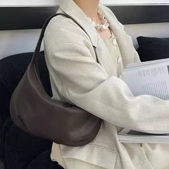 Сумка-мессенджер для пельменей из коровьей кожи первого слоя в форме полумесяца, большая вместимость, сумка через плечо из натуральной кожи чёрный